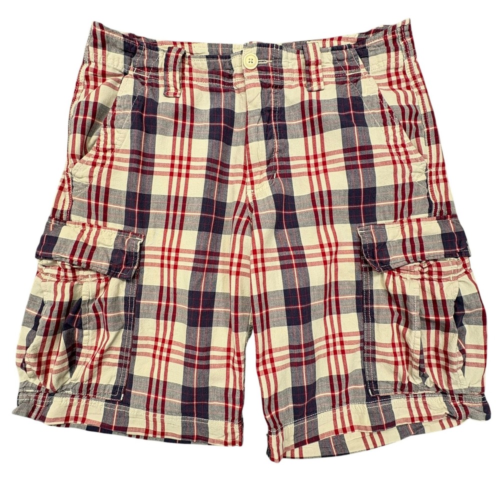 Vintage Polo Jeans Company Cargo Shorts Mens 32 Red Blue‎ Plaid Ralph Lauren Y2K